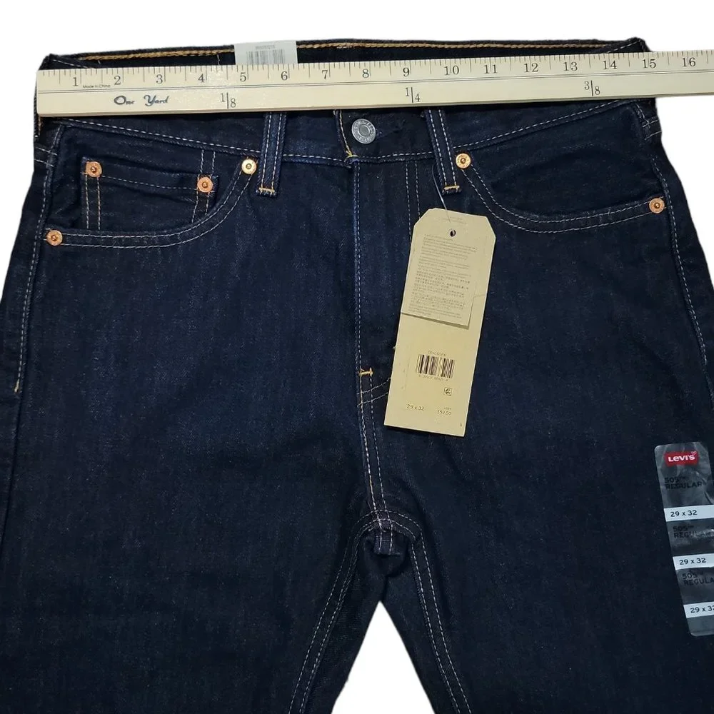 Levis 505 Mens Rinse Dark Wash Jeans Straight Leg Sz 29x32 - Picture 11 of 13